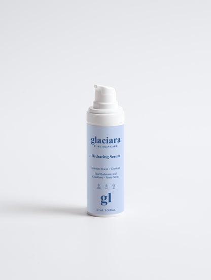 Glaciara Hydrating Serum texture and packaging detail